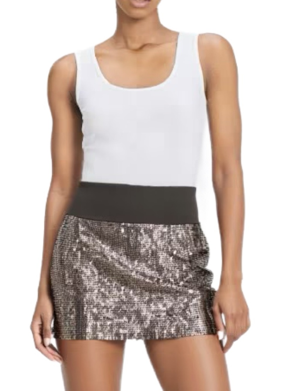 Urban Behavior Silver Sequin Mini Skirt with Black Waistband Size Medium